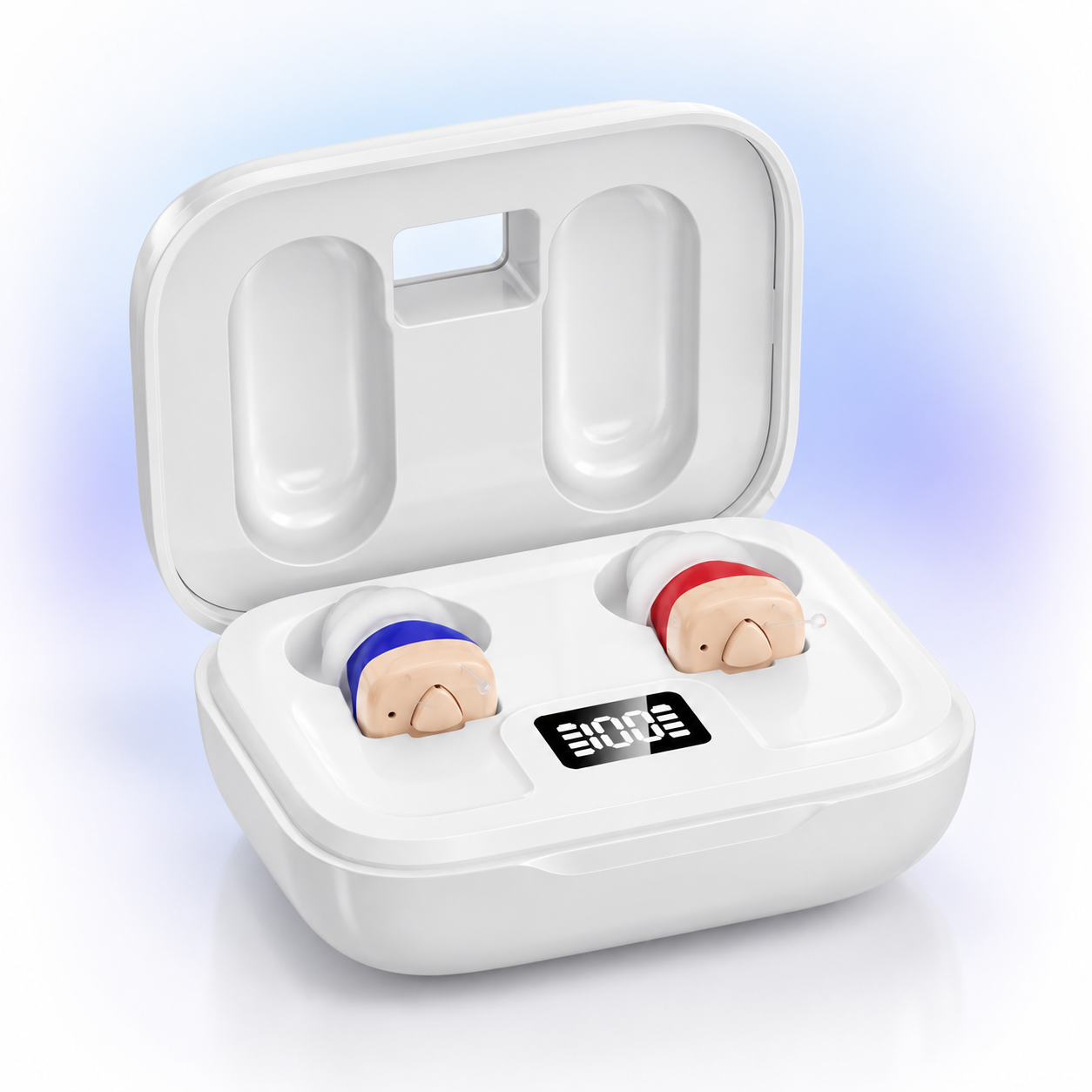 Auvira hearing aids and charging case